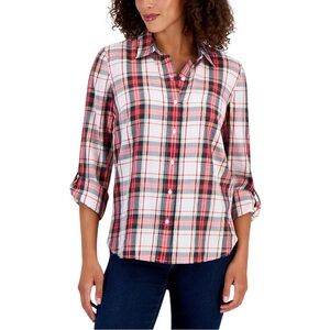 Tommy Hilfiger Red and White Relaxed long Sleeve Shirt medium